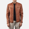 Ionic Brown Leather Jacket – slim fit, front zip, genuine leather biker style