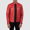 Ionic Red Leather Jacket – slim fit, front zip, genuine leather biker style