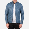 Ionic Blue Leather Jacket – slim fit, front zip, genuine leather biker style