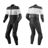 Men’s black and white leather motorcycle suit with CE armor