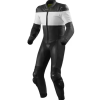 Men’s black and white leather motorcycle suit with CE armor – front view
