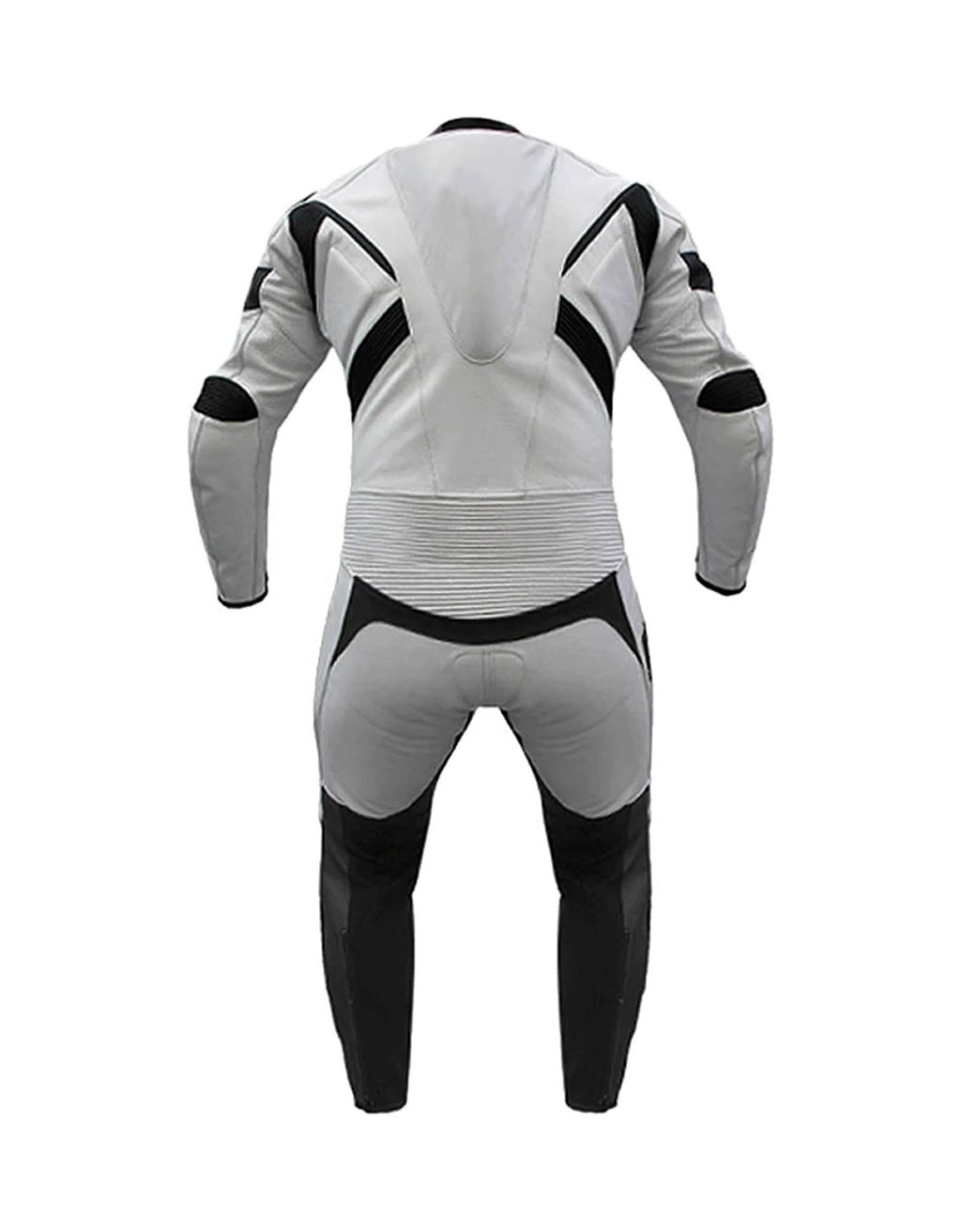 White and Black Leather Motorbike Suit – CE Approved One-Piece Racing Suit