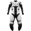 White and Black Leather Motorbike Suit – CE Approved One-Piece Racing Suit