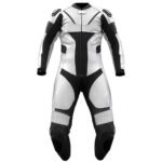 White and Black Leather Motorbike Suit – CE Approved One-Piece Racing Suit