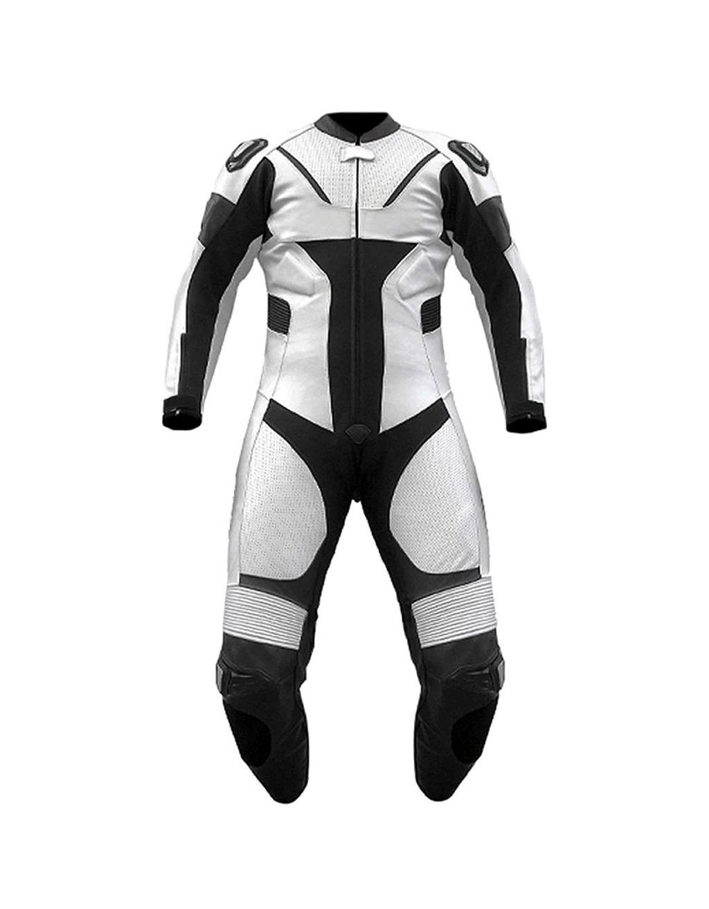 White and Black Leather Motorbike Suit – CE Approved One-Piece Racing Suit