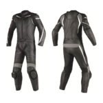 CE Armored Motorbike Leather One-Piece Suit for Men in Black and Grey