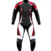 CE-approved red and black leather racing motorcycle suit with knee sliders