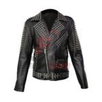 Men’s black studded and spiked biker leather jacket – punk rock and gothic motorcycle style