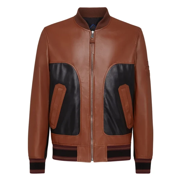 Men’s Brown and Black Bomber Leather Jacket