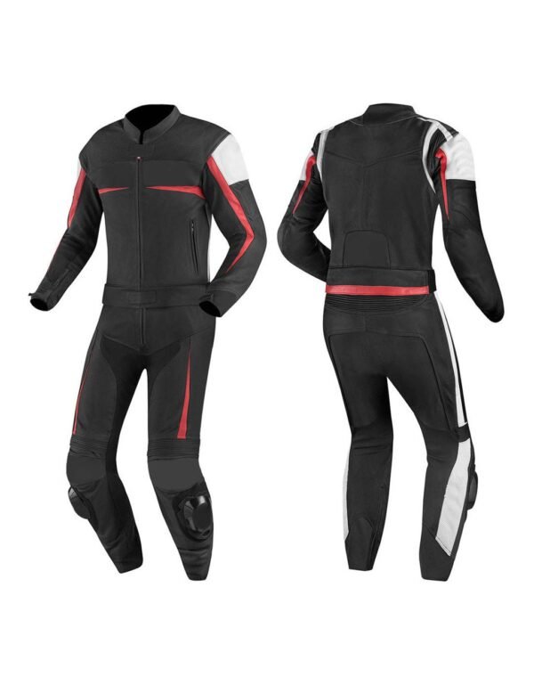 Black and Red One-Piece Motorbike Racing Suit – CE Armored Leather Gear