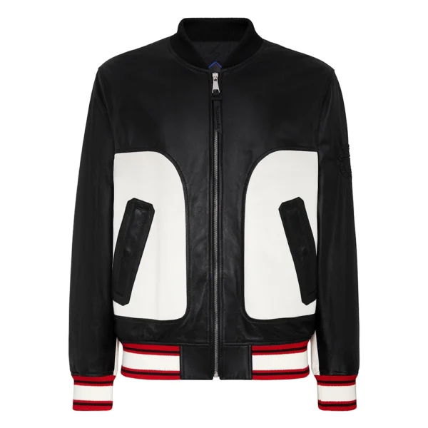Men's Black and White Leather Bomber Jacket – Varsity Style
