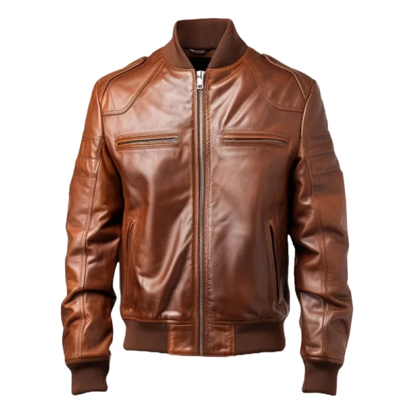 Vintage Brown Leather Bomber Jacket Mens