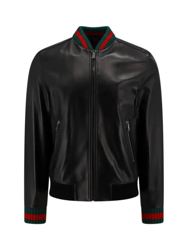 Classic Black Leather Bomber Jacket