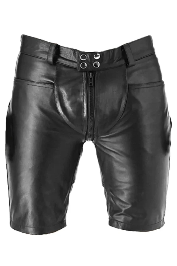 Men's Black Leather Zipper Shorts – Genuine Leather Biker Style | Frenzy Leather
