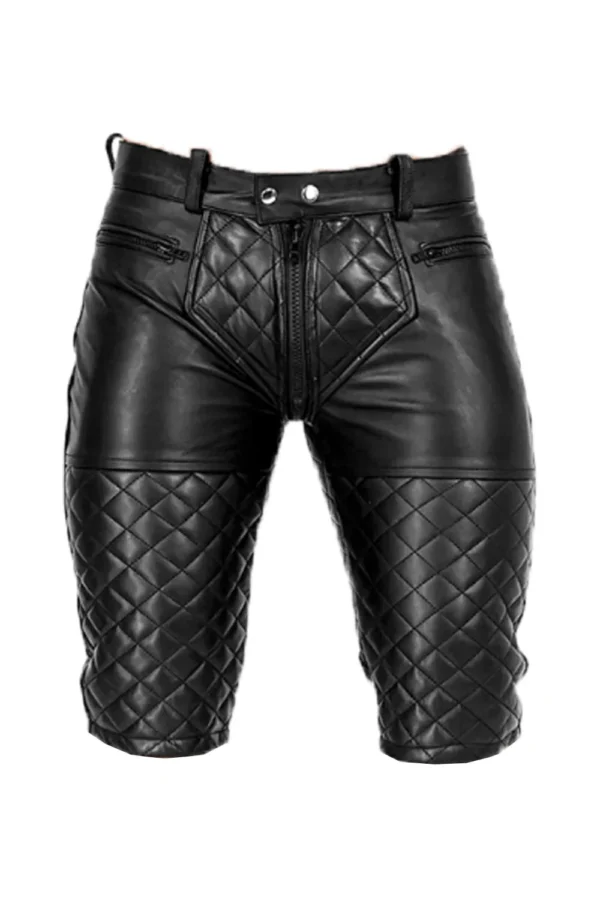Men’s Quilted Black Leather Shorts – Stylish Biker Clubwear Street Style