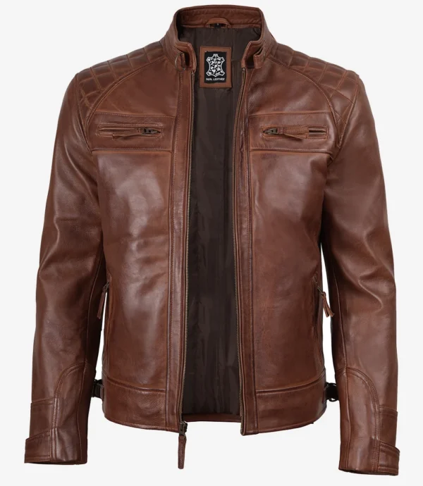 Men’s Brown Biker Leather Jacket – Vintage Café Racer Style