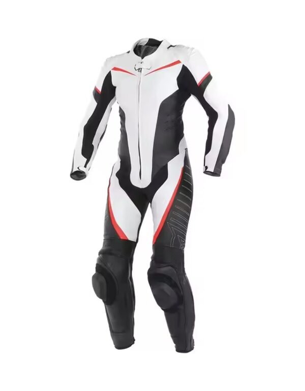 Men’s Racing Leather Motorbike Suit – White Black Red