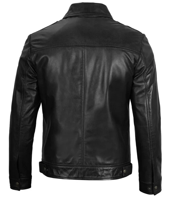 Men’s Black Harrington Classic Leather Jacket Back View