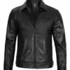 Men’s Black Harrington Classic Leather Jacket Front View