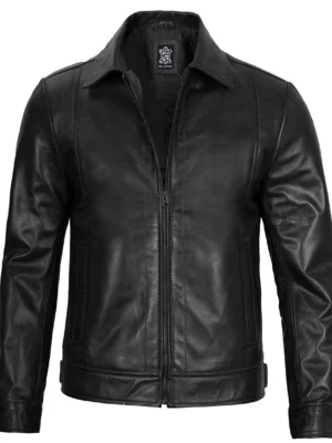 Men’s Black Harrington Classic Leather Jacket Front View