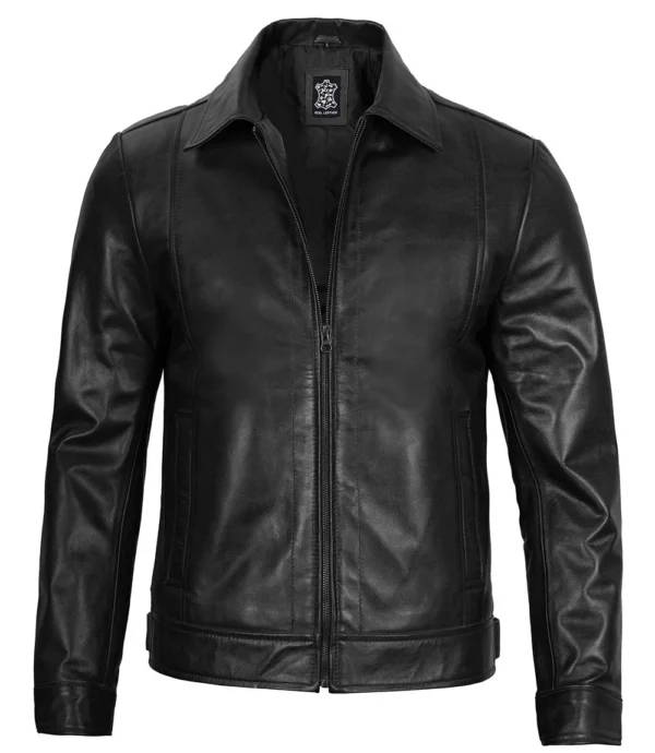 Men’s Black Harrington Classic Leather Jacket Front View