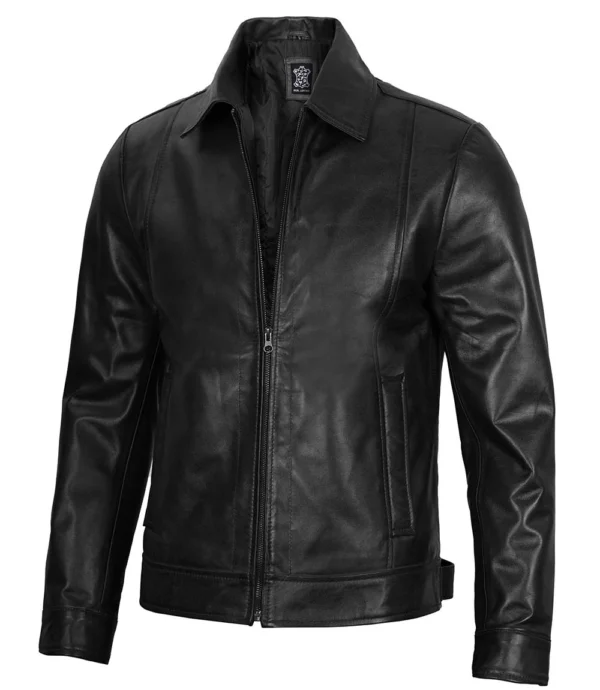 Men’s Black Harrington Classic Leather Jacket Side View