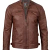 Men’s brown cafe racer jacket front view
