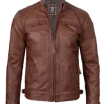 Men’s brown cafe racer jacket front view