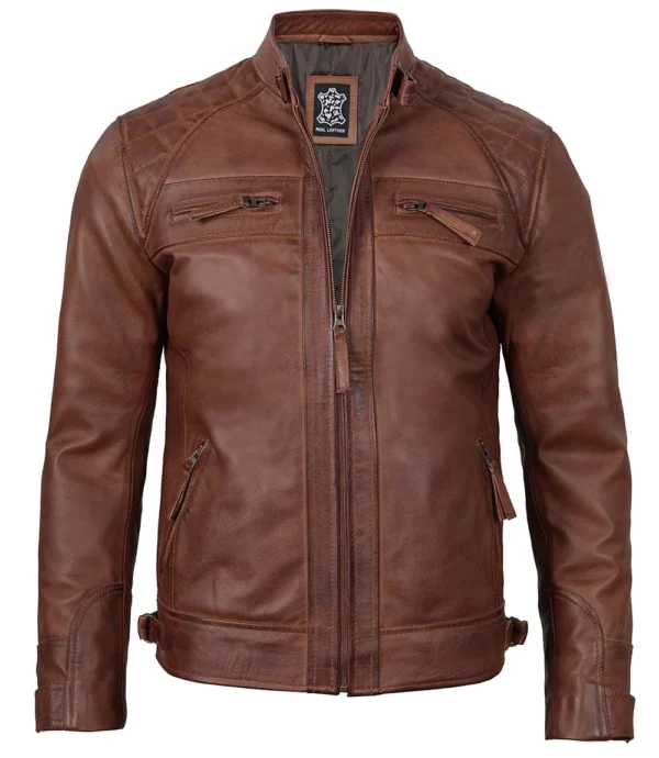 Men’s brown cafe racer jacket front view