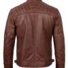 Men’s brown cafe racer jacket back view with quilted shoulder detailing