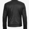 Men’s black leather biker jacket back view