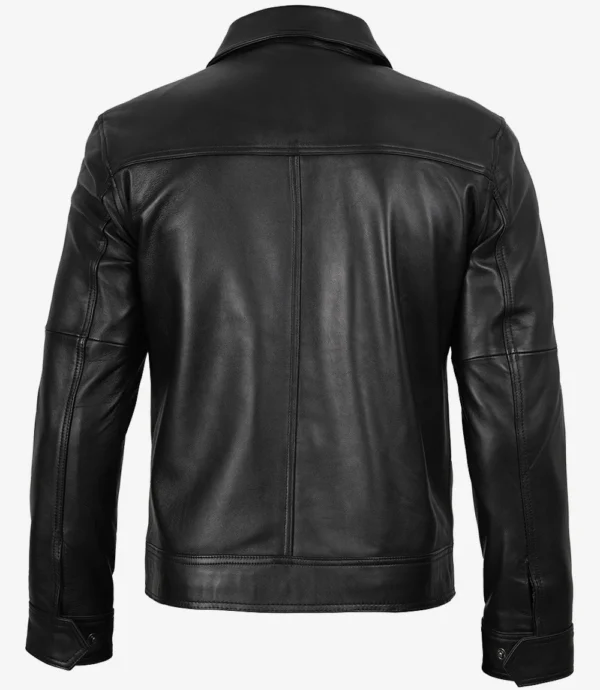 Men’s black Harrington jacket back view