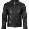 Men’s black Harrington leather jacket front view
