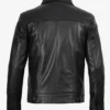 Men’s black leather trucker jacket back view