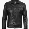Black leather trucker jacket men classic style