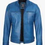 Men’s blue cafe racer jacket front view