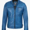 Blue cafe racer leather jacket men stylish look