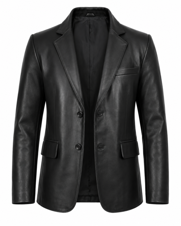 Classic Men's Black Genuine Leather Blazer Jacket