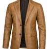 Classic Men's Camel Genuine Leather Blazer Jacket