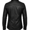 Men's black quilted leather biker shirt jacket back view