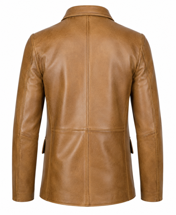 Back View of Men's Camel Genuine Leather Blazer Jacket
