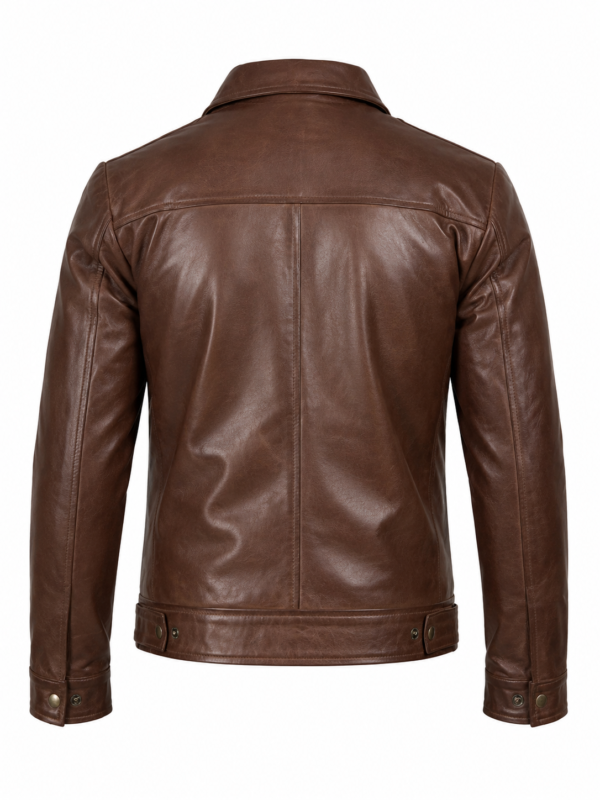 Back View of Men's Vintage Brown Genuine Leather Harrington Jacket