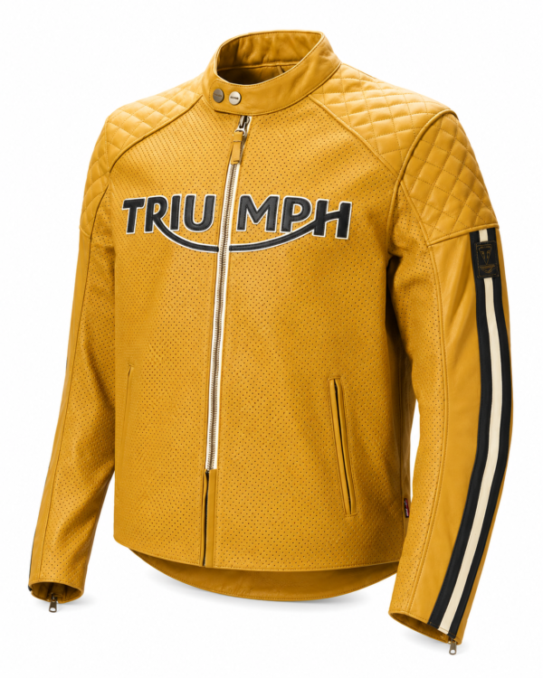 Angled Front View of Triumph Braddan Air Race Leather Motorcycle Jacket