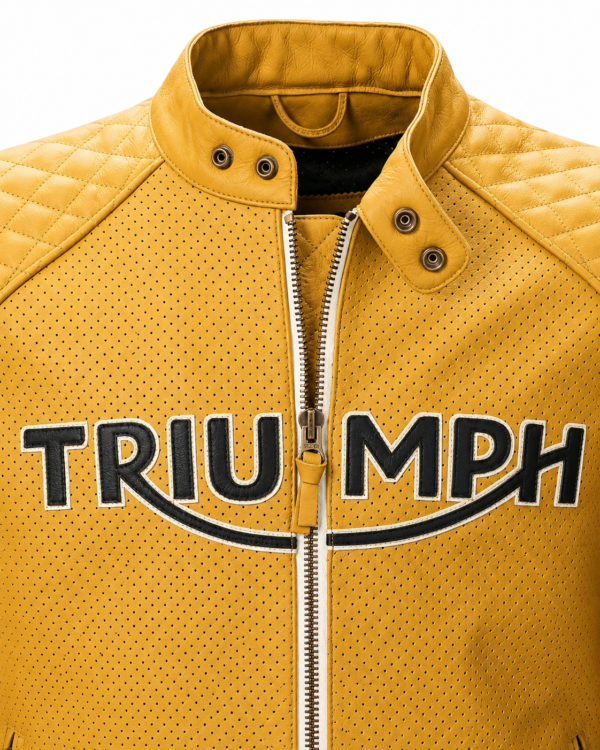 Triumph Braddan Air Race Leather Jacket Chest Logo Close-Up