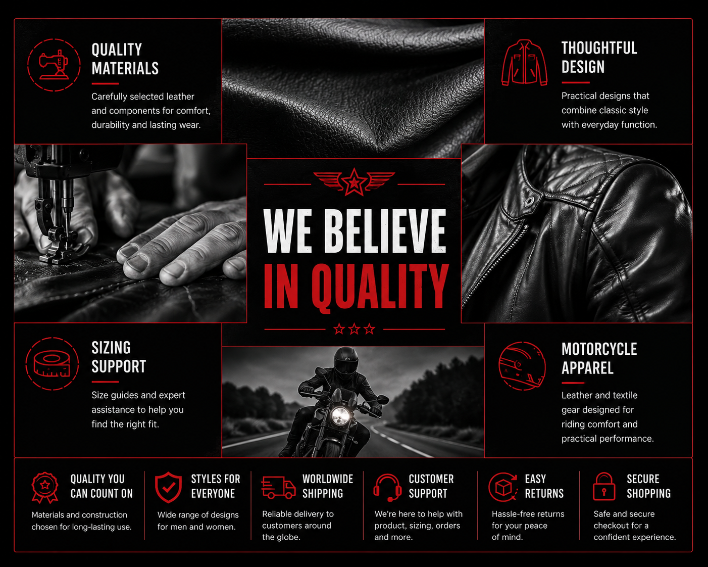 Why shop Frenzy Leather for quality leather apparel, thoughtful designs, sizing support, and motorcycle gear